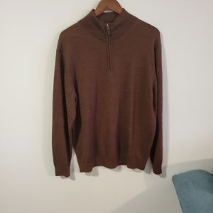Turnbury Extra Fine Merino Wool size large brown quarter zip knit sweater